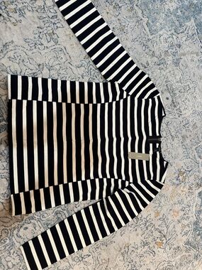 J. Crew Black and White Striped Crewneck Top XS NWT
